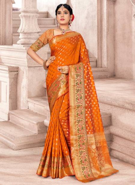 Orange Colour MANDAKINI SILK New Exclusive Wear Heavy Silk Latest Saree Collection 1138